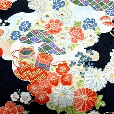 Peony Flower. Tricoline Douradinho 100% Algodão Japonês (49x110cm)