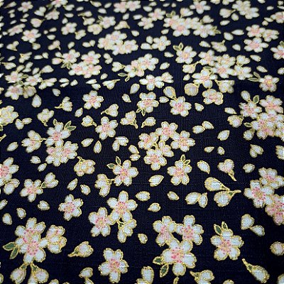 Sakura Black. Tricoline Douradinho 100% Algodão Japonês(49x110cm)