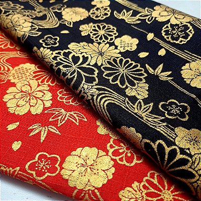 Lines Flower. Douradinho 100% Algodão Japonês(49x110cm)