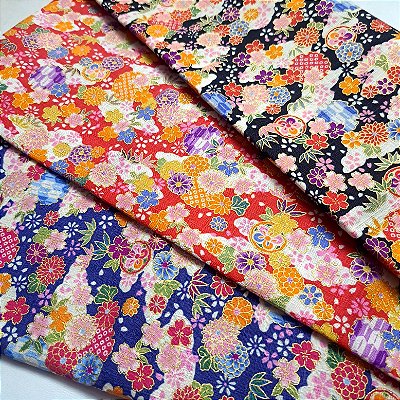 Sakura Peony. Douradinho 100% Algodão Japonês(49x110cm)