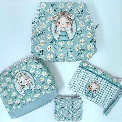 Necessaire Anabelle- 4pç - Painel Faça Você Mesmo. Tecido Digital 100%Algodão Fabricart