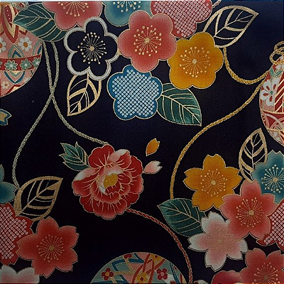Black Flower JD4116. Tricoline 100% Alg.Japonês. (49x55cm)