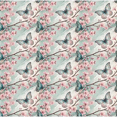 Borboleta Sakura. Tecido Digital Fabricart 100% Algodão - 50x150cm
