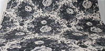 Flowers Vintage B/W. Alg+Linho Japonês.  AA074 (50x110cm)