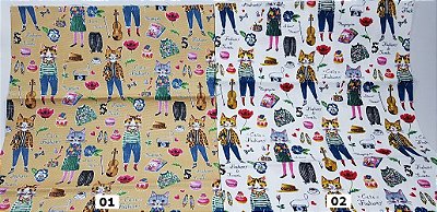 Cat Fashion. Algodão + Linho. TI010 (50x55cm)