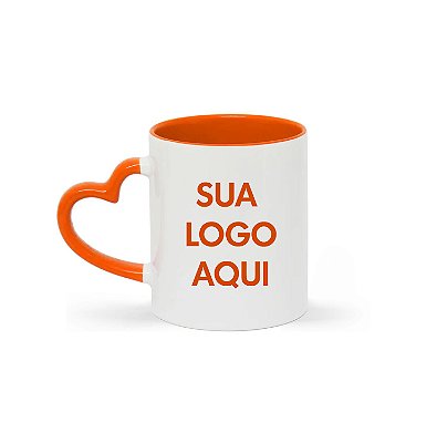 CANECA CERÂMICA 325ML ALÇA DE CORAÇÃO E INTERIOR COLORIDO - PERSONALIZE