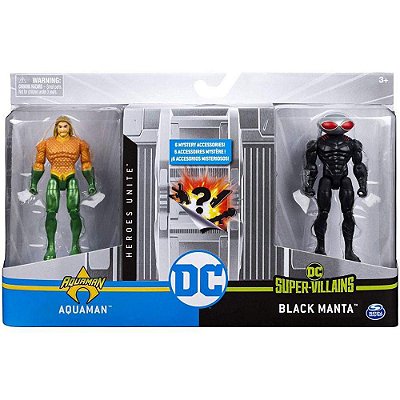 Set Bonecos Aquaman Vs Black Manta 4 Sunny + 6 Acessorios