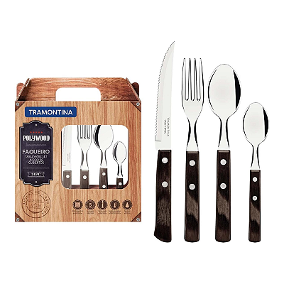Faqueiro Inox Polywood Castanho 24 Peças Tramontina