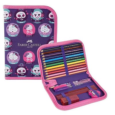 Estojo Escolar Nylon Completo Com 18 Itens Faber Castell