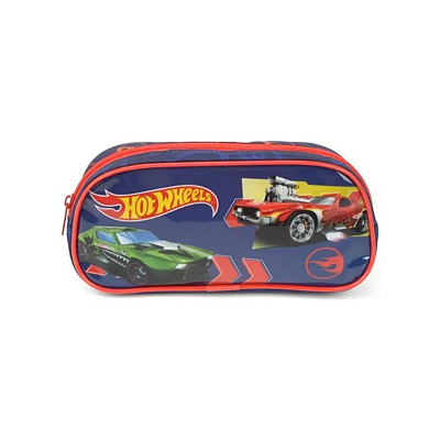 Estojo Escolar Hot Wheels Azul 100 Lápis 1 Bolso Luxcel