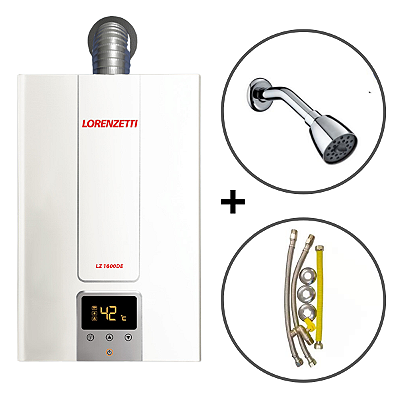 Aquecedor a Gás Lz 1600DE GN com Kit Instalação e Ducha Fitt