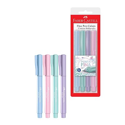 Caneta Fine Pen Colors 0.4 mm Kit com 4 Cores Tons Pastéis Faber-Castell