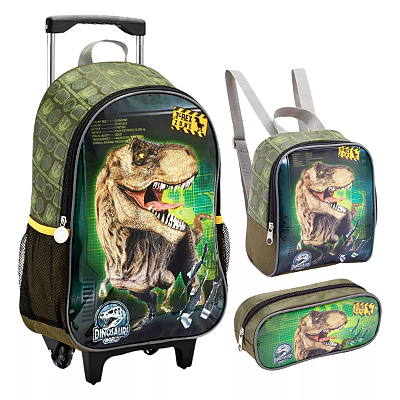 Kit Mochila Escolar Rodas T-Rex Zone Verde Seanite