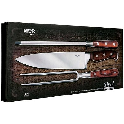 Conjunto Faca 8" Garfo Chaira Steel MOR