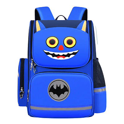 Mochila Escolar Infantil com Desenho Morcego Azul