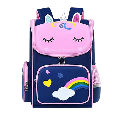 Mochila Escolar Infantil com Desenho Unicórnio Azul