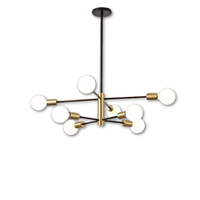 Lustre de 8 Lâmpadas Preto com Dourado