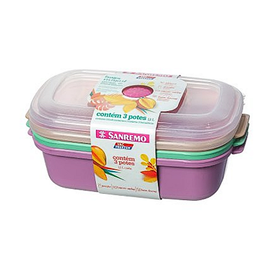 Conj. 3 Potes Coloridos Plastico 1,1L Sanremo