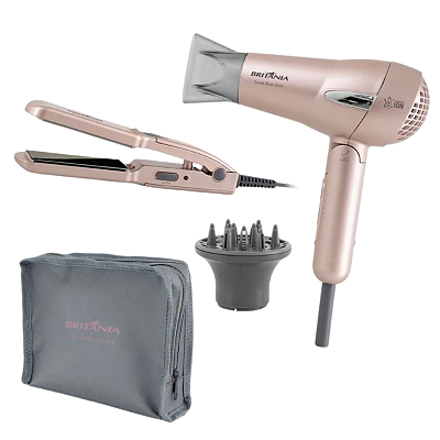 Kit Travel Rose Gold Secador + Prancha Britânia