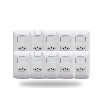 Kit 10 Interruptor com Tomada 10A 250V Branco Tramontina