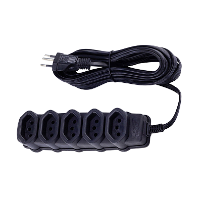 Extensão 5 Tomadas Slim 5m 10A Bivolt Preto Force Line