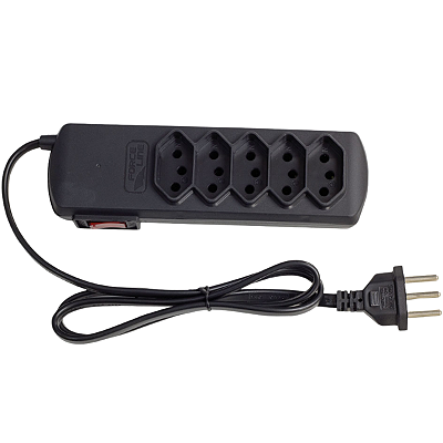 Filtro de Linha 5 Tomadas Slim 10A Bivolt Preto Force Line