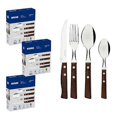 Kit com 3 Faqueiros Tradicional 24 peças Tramontina