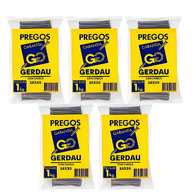 Kit com 5 Pacotes de Prego POL com Cabeça 18x30 Gerdau
