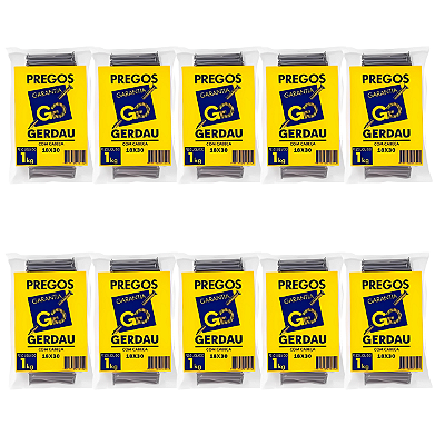 Kit com 10 Pacotes de Prego POL com Cabeça 18x30 Gerdau