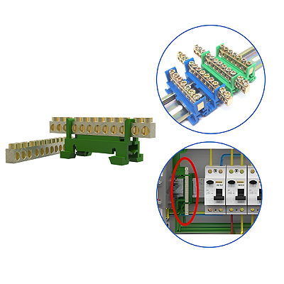 Borneira 12 Furos com Suporte DIN Verde Enerbras