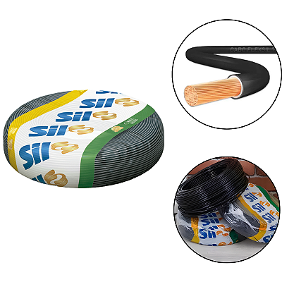 Fio Cabo Cobre Flex Sil 750V 16mm Rolo de 100M Preto