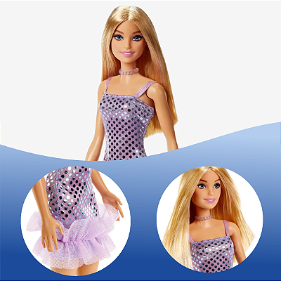 Boneca Barbie Fashionista Vestido Glitter Loira Mattel HJR93