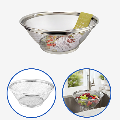 Escorredor Redondo Inox Culinário Massas Peneira Cozinha
