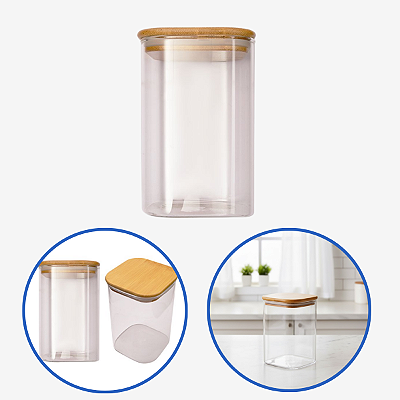 Pote Mantimentos Quadrado 2L Tampa Bambu Transparente