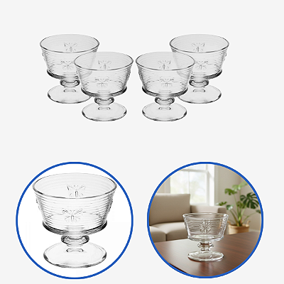 Jogo 4 Taças Sobremesa Vidro Wolff Lines Butterfly 240ml