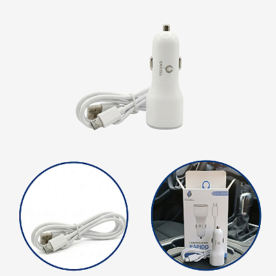 Carregador Celular Veicular Carro Turbo 2 Usb 2.4a Com Cabo
