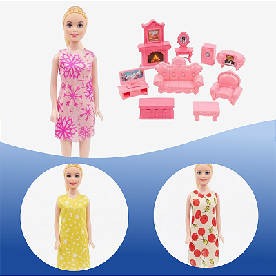 Conjunto Boneca Casa dos Sonhos Com 10 Peças Casa De Boneca
