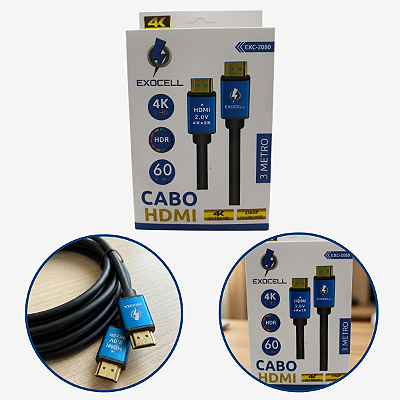 Cabo Hdmi 3m Metros Preto Premium 4k Gold 3d Full