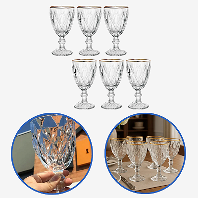 Jogo De 6 Taças Borda Dourada 330ml Diamond Clear Class Home
