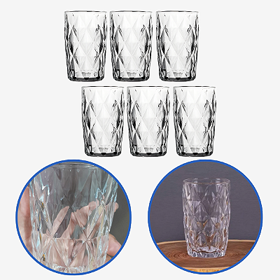 Jogo De Copos Diamante Clear 350ml De Vidro Class Home 6pçs