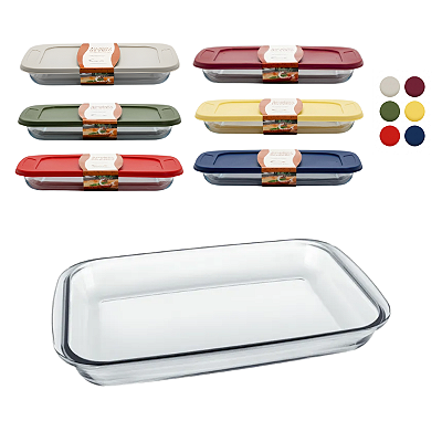 Assadeira de Vidro 2,2L Hermetica Retangular Tampa Casavita