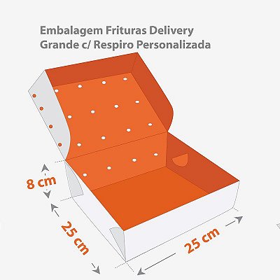 Embalagem Frituras Delivery Grande (25 x 25 x 8 cm) c/ Respiro Personalizada