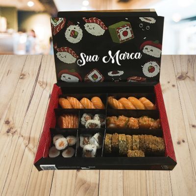 Embalagem p/ sushi, sashimi e combinados (30 x 23 x 4 cm)  c/ Berço e Tampa removivel Personalizado