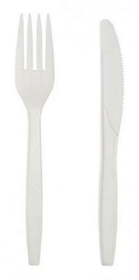 Conjunto Biodegradável Branco (garfo + faca) - 25 unidades