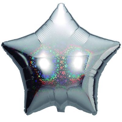 Balão Metalizado Estrela Holográfico Magico Prata 18'' / 45 cm - 1 unidade