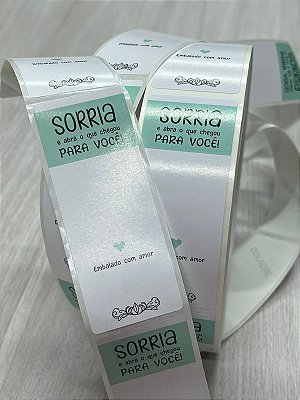 Etiqueta Adesivo Lacre Para Embalagem (9 x 3,5 cm) Sorria Verde e Branca - 1mil