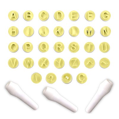Kit Carimbos com cabos Letras alfabeto Amarelo - 32 Peças
