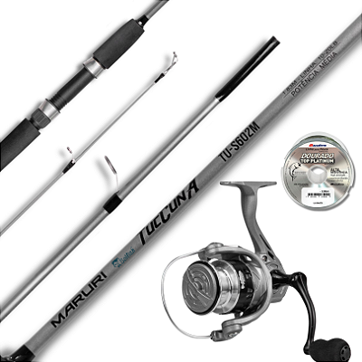 Kit Vara Tucuna 1,80m 20lbs + Molinete Tucuna 3000 3r