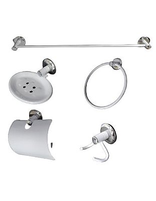 Kit Acessório Para Banheiro 05 Peças Aço Inox Branco Fosco