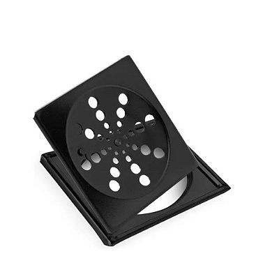 Grelha Inox Preta 10x10cm com Caixilho – Fecho Abre e Fecha, Acabamento Black Fosco